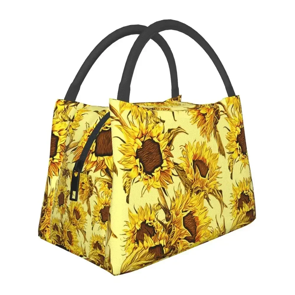 

Sunflowers Painting Lunch Bag Flowers Fashion Lunch Box For Men Outdoor Picnic Portable Cooler Bag Graphic Thermal Tote Handbags