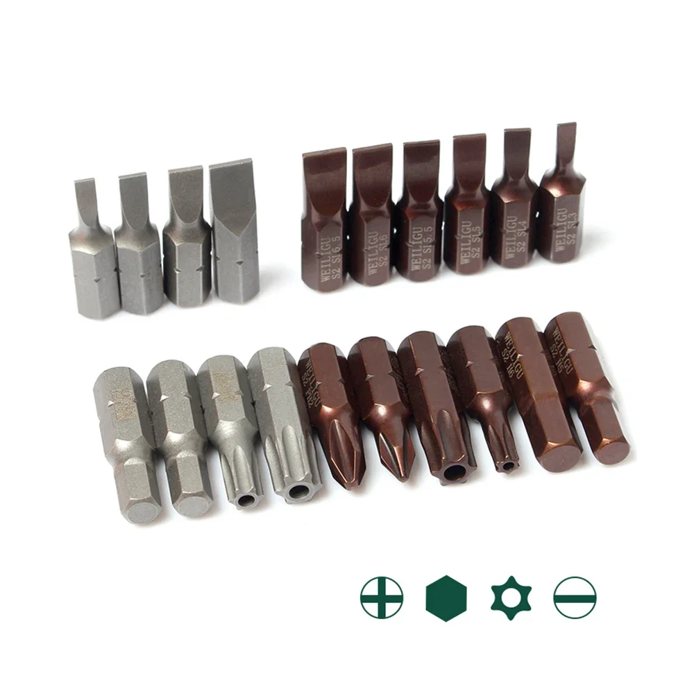 2Pcs Screwdriver 25mm Long Phillips Wrench PH0-PH3 Straight SL3-6.5mm Hexagonal H2-H6 Plum Blossom T8/T10/20/T30/T40 Screwdriver
