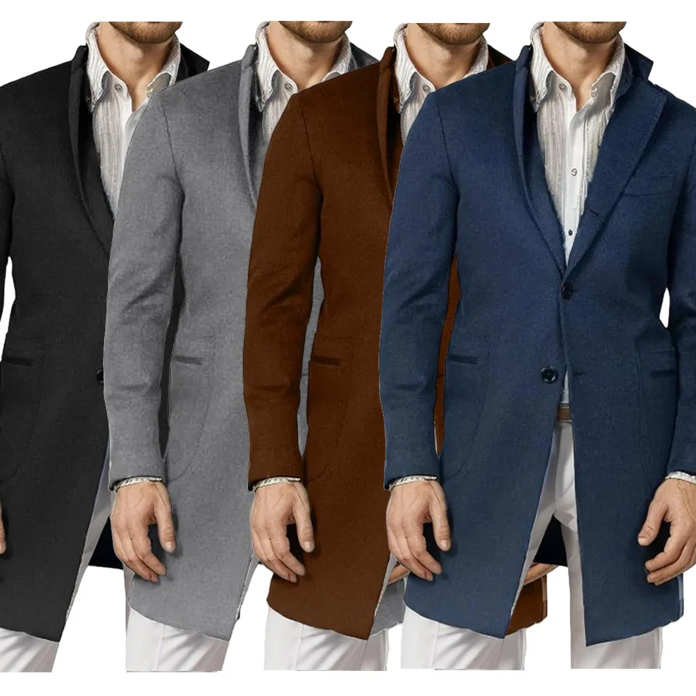 

New Autumn/Winter Fashion Casual Long Sleeve Turn-down Collar Single Breasted Solid Color Slim Fit Wool & Blends Trench Coat