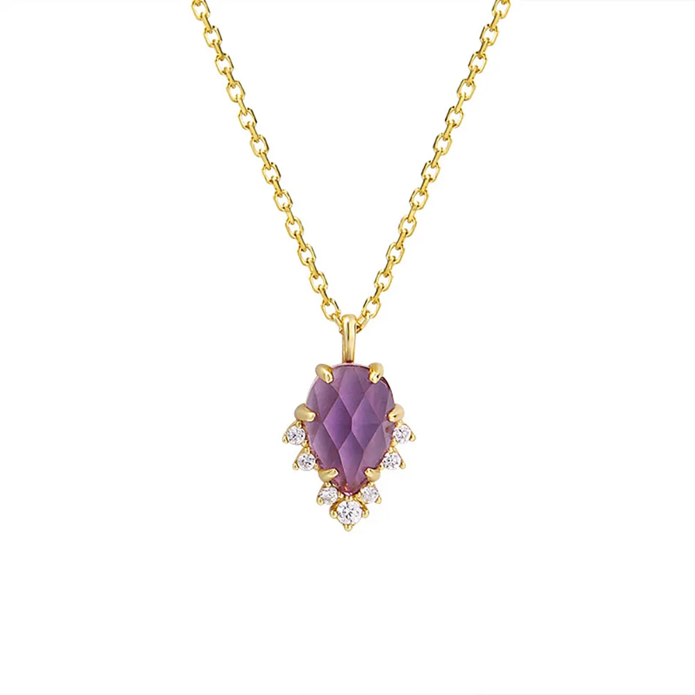 MoBuy Natural Amethyst Pendant Necklace For Women 925 Sterling Silver Vintage Party Gold Vermeil Fine Jewelry Accessories 