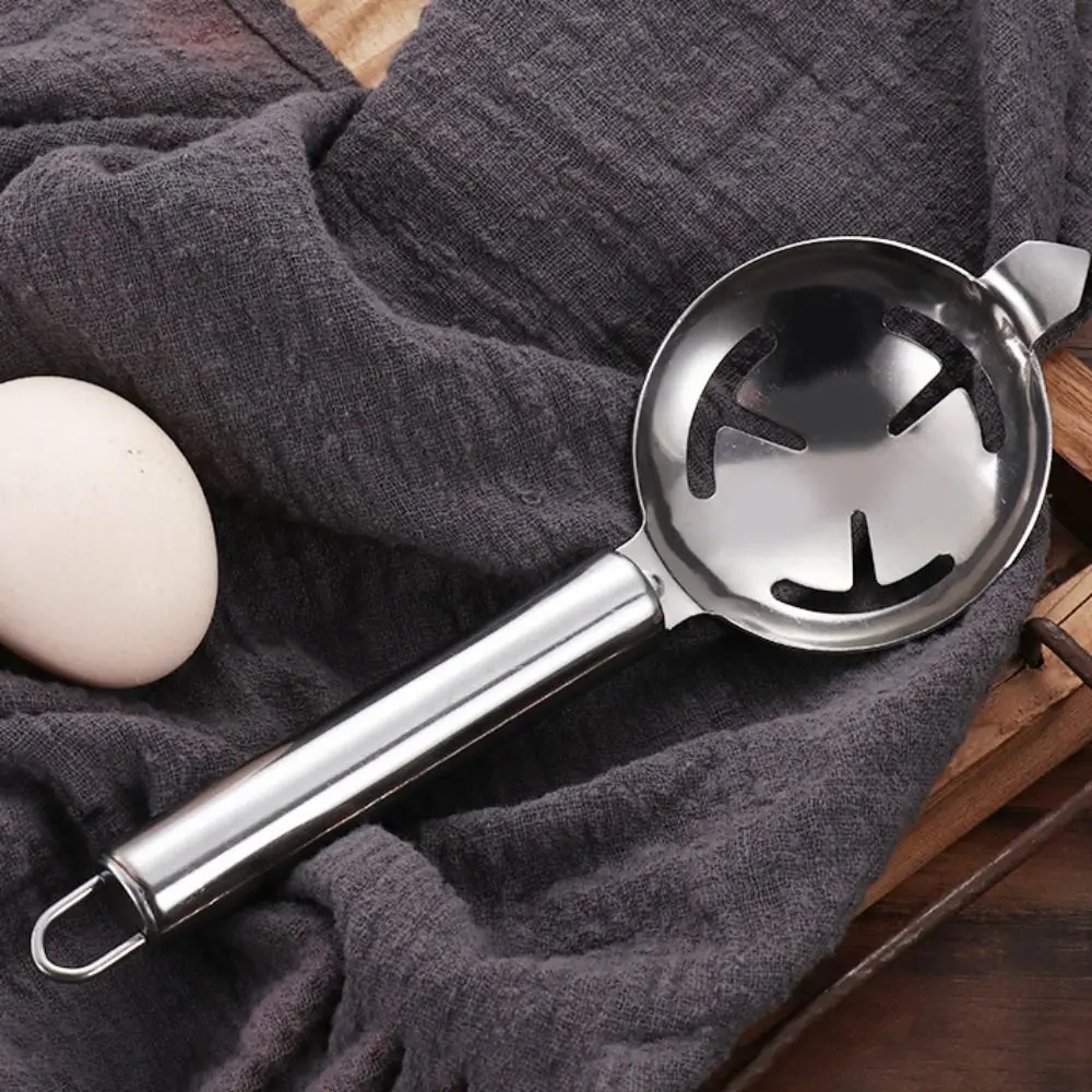 Long Handle Stainless Steel Yolk Filter Silver Extended Lug Design Stainless Steel Egg Separator Professional Hangable