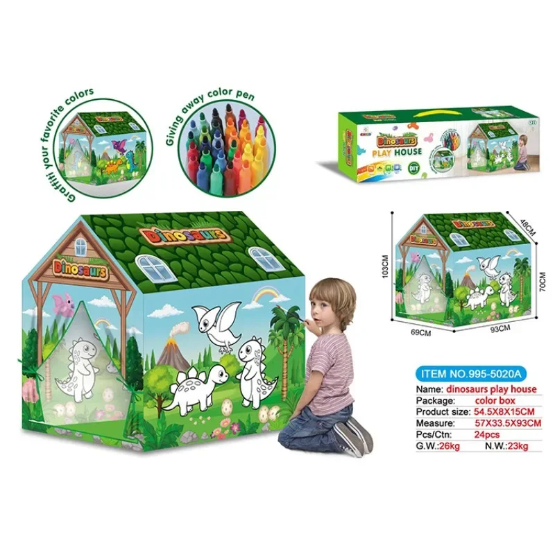 子供用DIY落書き手描きテント-屋内ゲームハウス＆屋外親子アクティビティテント小さな子供用手描きプレイハウス