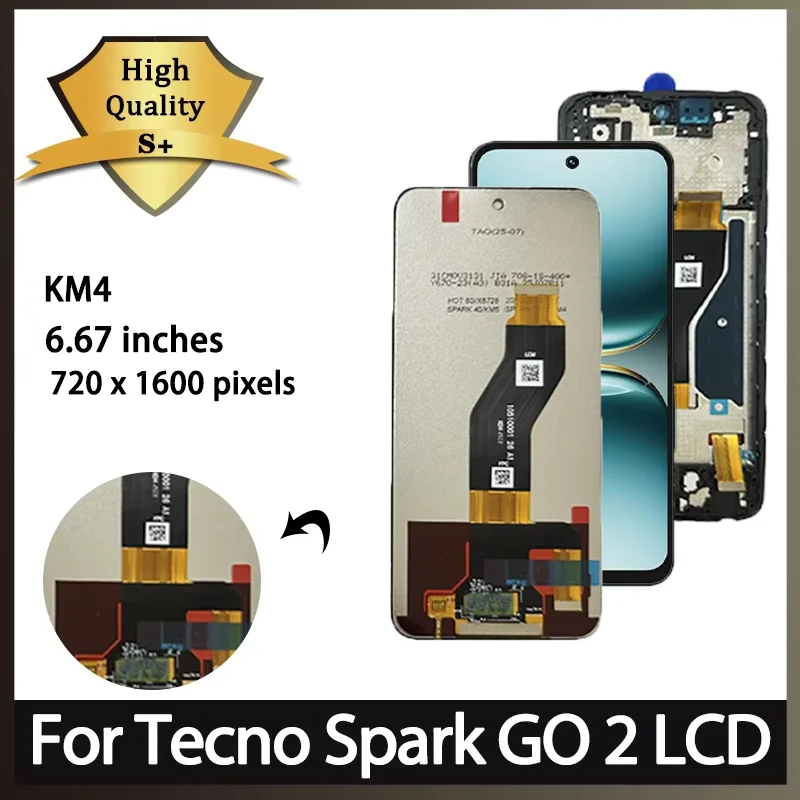 6,67 Высокое качество для Tecno Spark GO 2 KM4 ЖК-дисплей с рамкой, дигитайзер сенсорного экрана в сборе, запасные части