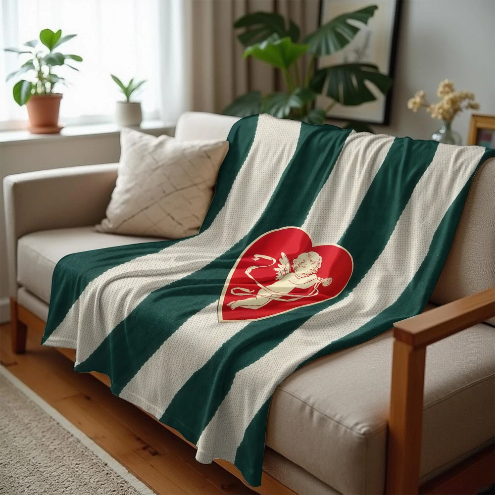 Cupid Heart on Stripes Ultra Soft Sherpa Fleece Blanket Fluffy Warm Halloween Cozy Throw for Sofa Couch Bedroom Gift All season
