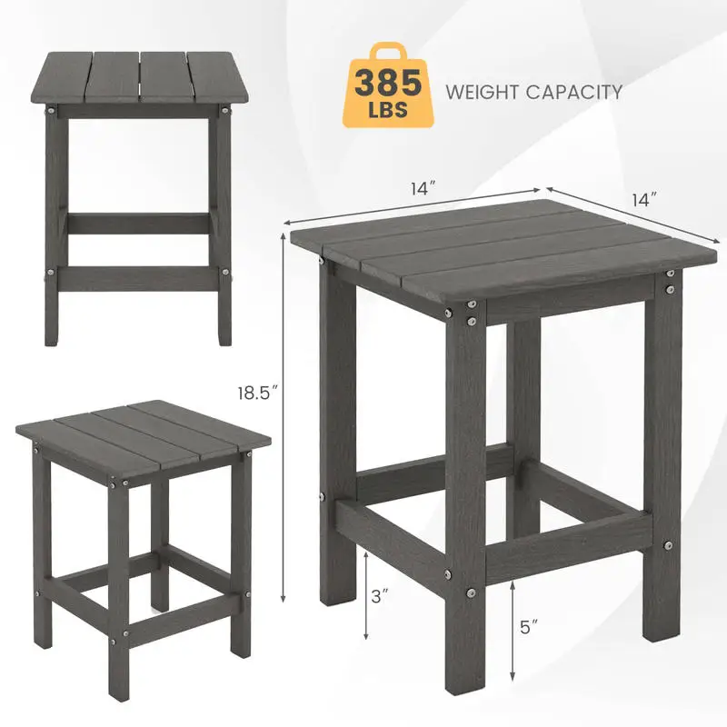 Set of 2 14 Inch Square Weather-Resistant Adirondack Side Table-Gray