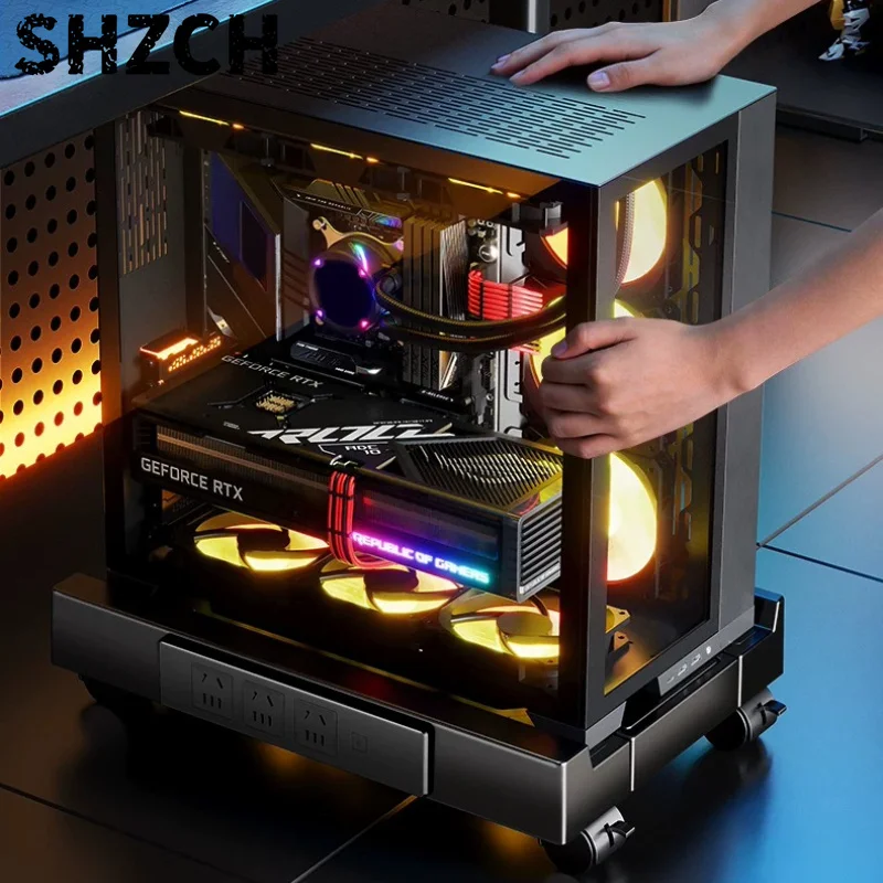 Adjustable Computer Host Bracket Mobile Chassis Stand Under Desk Riser Cooling Support Office Home PC Tower Case Storage Holder