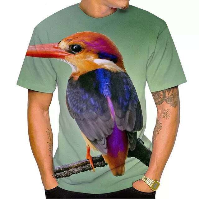 Summer Bird Kingfisher 3D Print T-Shirts Men's O-Neck Casual Short Sleeve T Shirt Oversized Tees Harajuku Y2k Tops Men Clothing