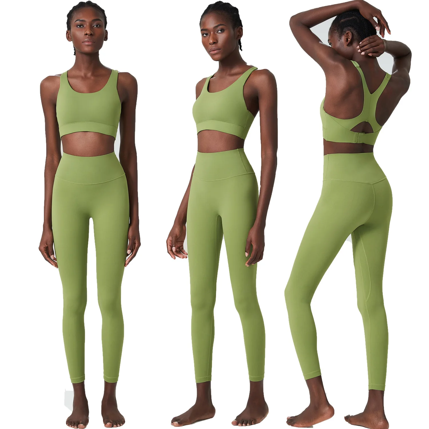 Women Two Pieces Fitness Yoga Set Solid Color Super Stretch Lycra Gym Running Suit Buttery Soft Breathable Workout Clothes