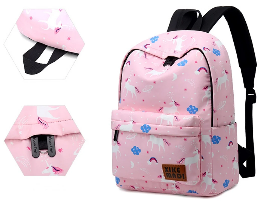 Bolsa de ombro dupla personalizada para meninas, grande capacidade, mochila infantil dos desenhos animados, mochila feminina, bonito, nome, unicórnio, novo