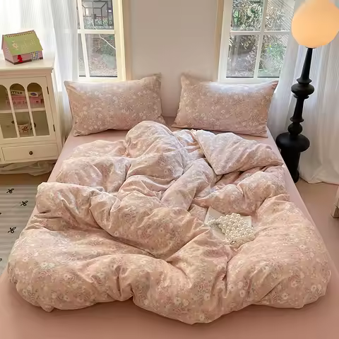 3/4Pcs Set Floral And Polka Dot Print Styles Duvet Cover Bed Sheet Pillowcase Full-Size Bedspre... product image