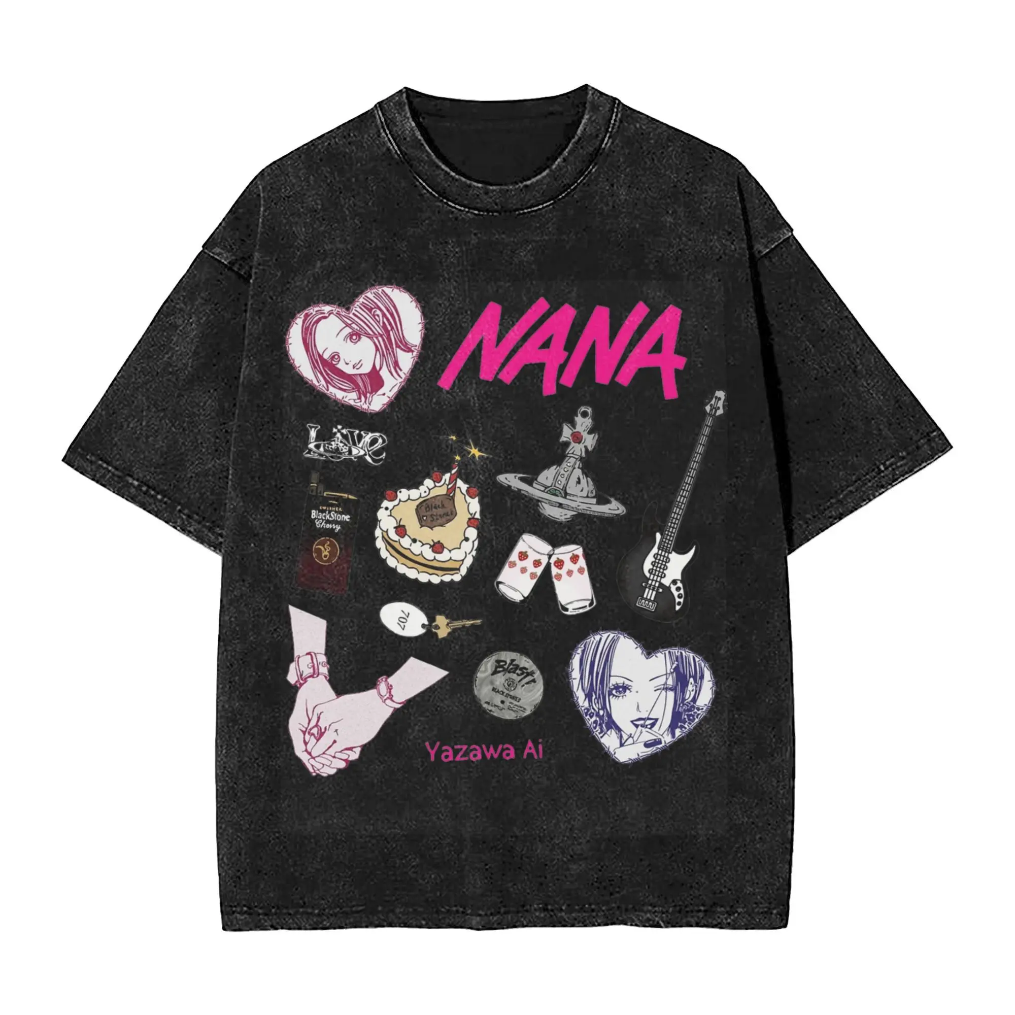 Washed T Shirts Nana Osaki Anime Hip Hop Vintage T-Shirt Harajuku  Streetwear 100% Cotton Graphic Tops Tee Shirt Men Women