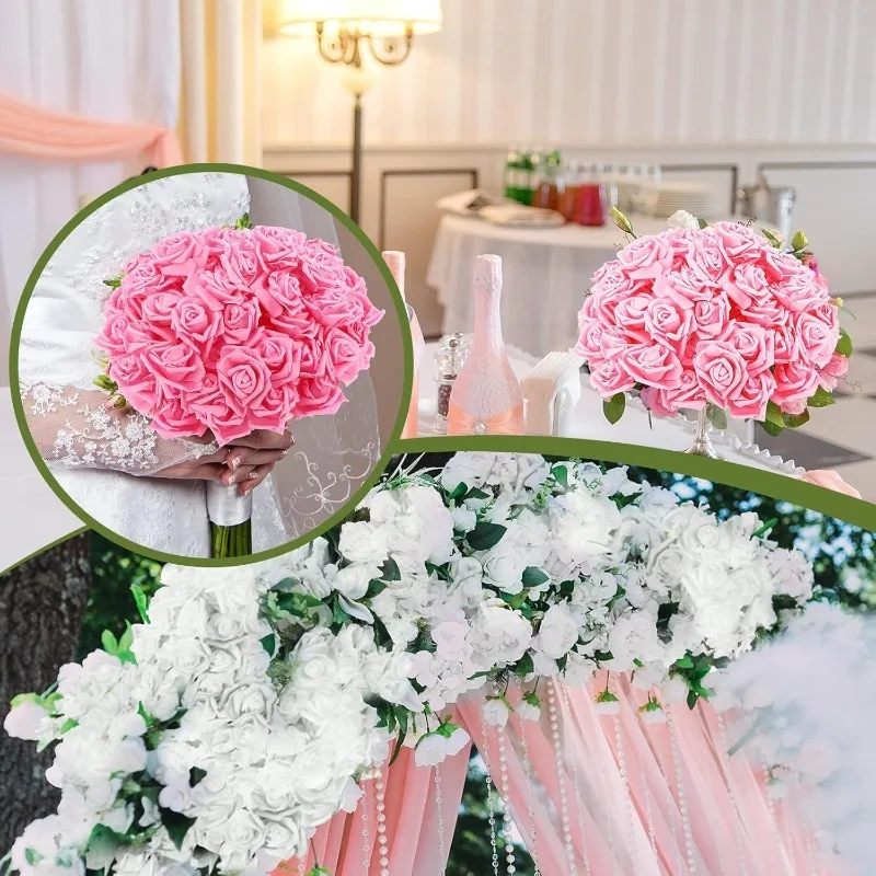 30/50 Stück künstlicher Brautstrauß aus Schaumstoff, Rosenblütenköpfe, künstliches PE für Heimdekoration, Party, Kranz, Zubehör, Hochzeitsdekoration – Detail 10