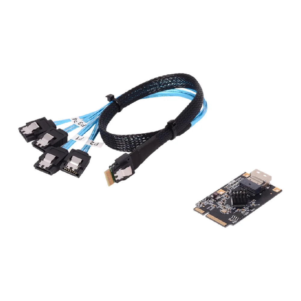 2025 NEW SFF-8654 To 4-port SATA Data Extension Cable Mini PCIe Adapter Riser Card  Expansion Straight Through Non Array Card