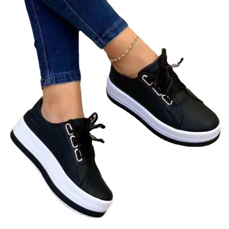 Women Casual Sneakers Ladies Fashion Ribbon Casual Vulcanized Shoes Lace Up Thick Sole Sneakers Women\'s Shoes Plus Size 35-43