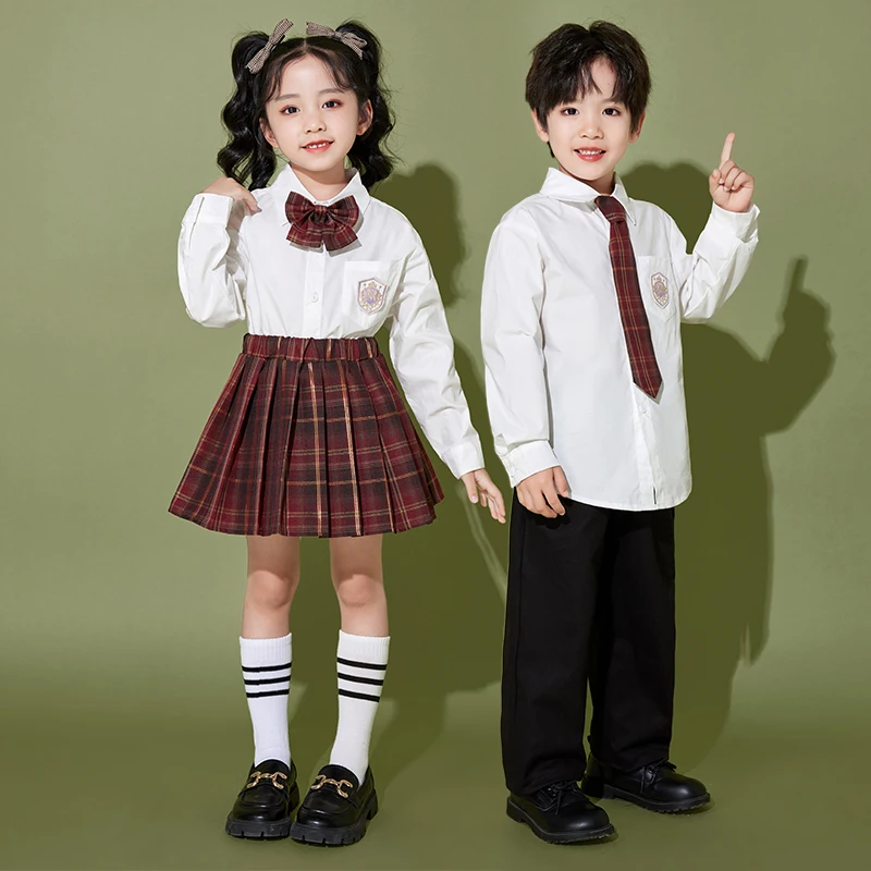 Hip Hop Girls Plaid School Uniform Shirt Tie Skirts Boys Jazz Street Dance Pants Child Jazz Clothes Sets Kids Showing Clothing