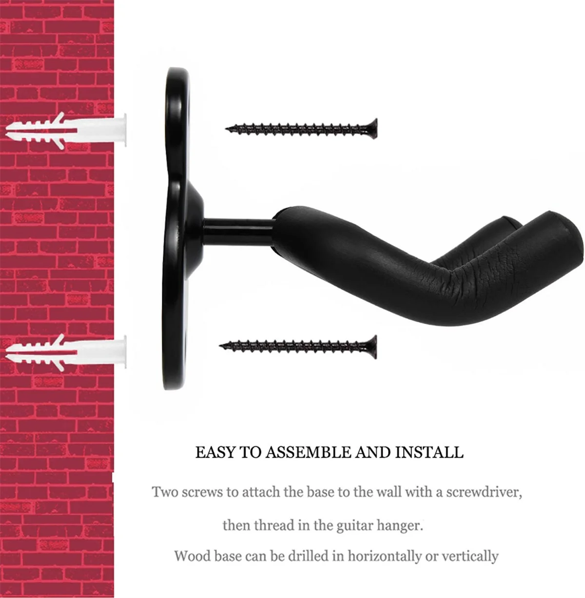 Miwayer Guitar Wall Mount Hanger: Sturdy Black Metal Hook for Acoustic/Electric/Bass Guitars – Essential Instrument Holder