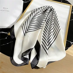 Foulard Bandana Rayé en Satin pour Femme, Châle Carré de 70x70cm, à la Mode