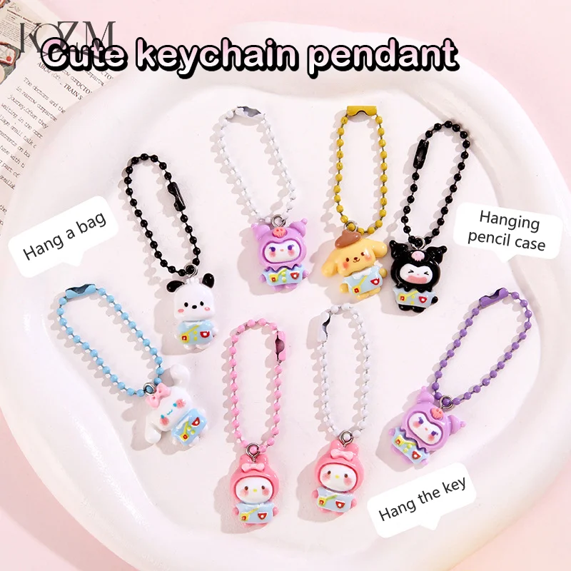 Kawaii Cartoon Kuromi Cinnamoroll Phone Lanyard For Women Girls Cute Beaded Keychain Phone Strap Pendant Bag Decoration Gifts