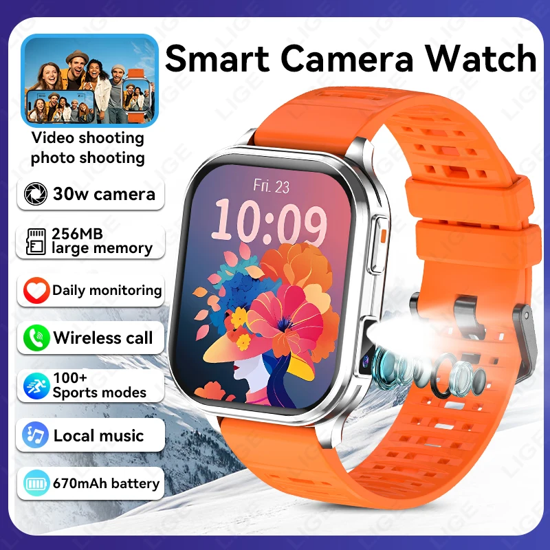 

30W Camera Smart Watches 256MB Photos Record Video Waterproof Sports Local Music Bluetooth Call Flashlight Men Smartwatch 2026