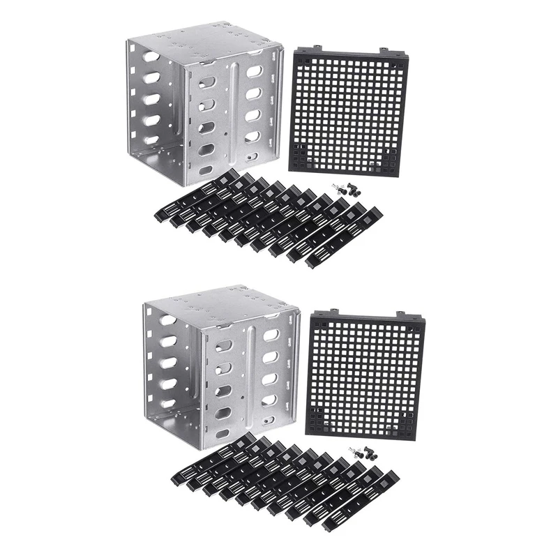 2X 5.25 Inch To 5 X 3.5 Inch SATA HDD Cage Rack Hard Drive Disk Enclosure Harddrive Disk Tray Caddy Adapter