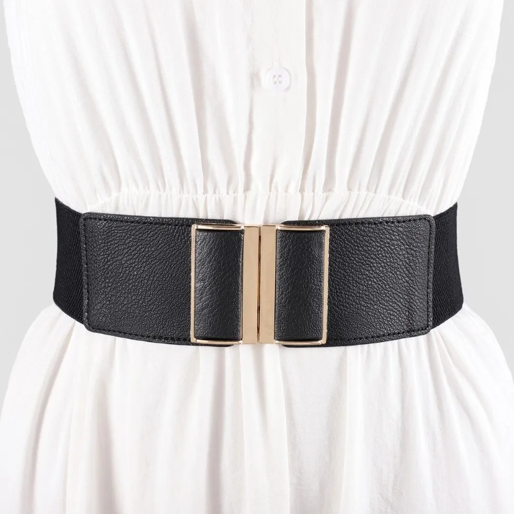 مشبك معدني أحزمة واسعة مرنة الخصر تحديد مريحة تمتد حزام بلون المرأة حزام مطاط معطف الملحقات #4