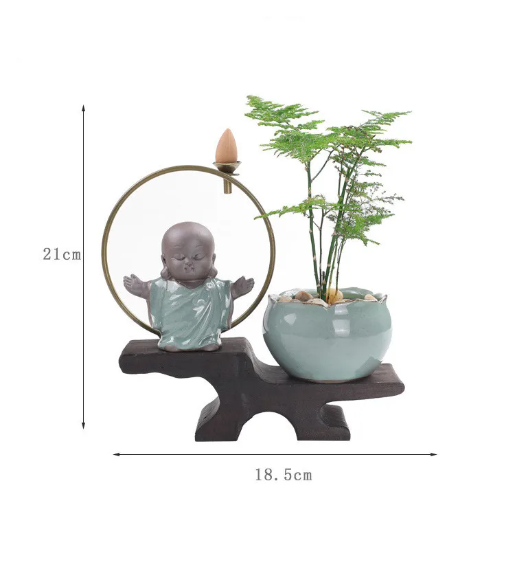 Ceramic Handicraft Chinese Style Backflow Incense Zen The Monk Home office Tea House Decorate Water Planting Vase