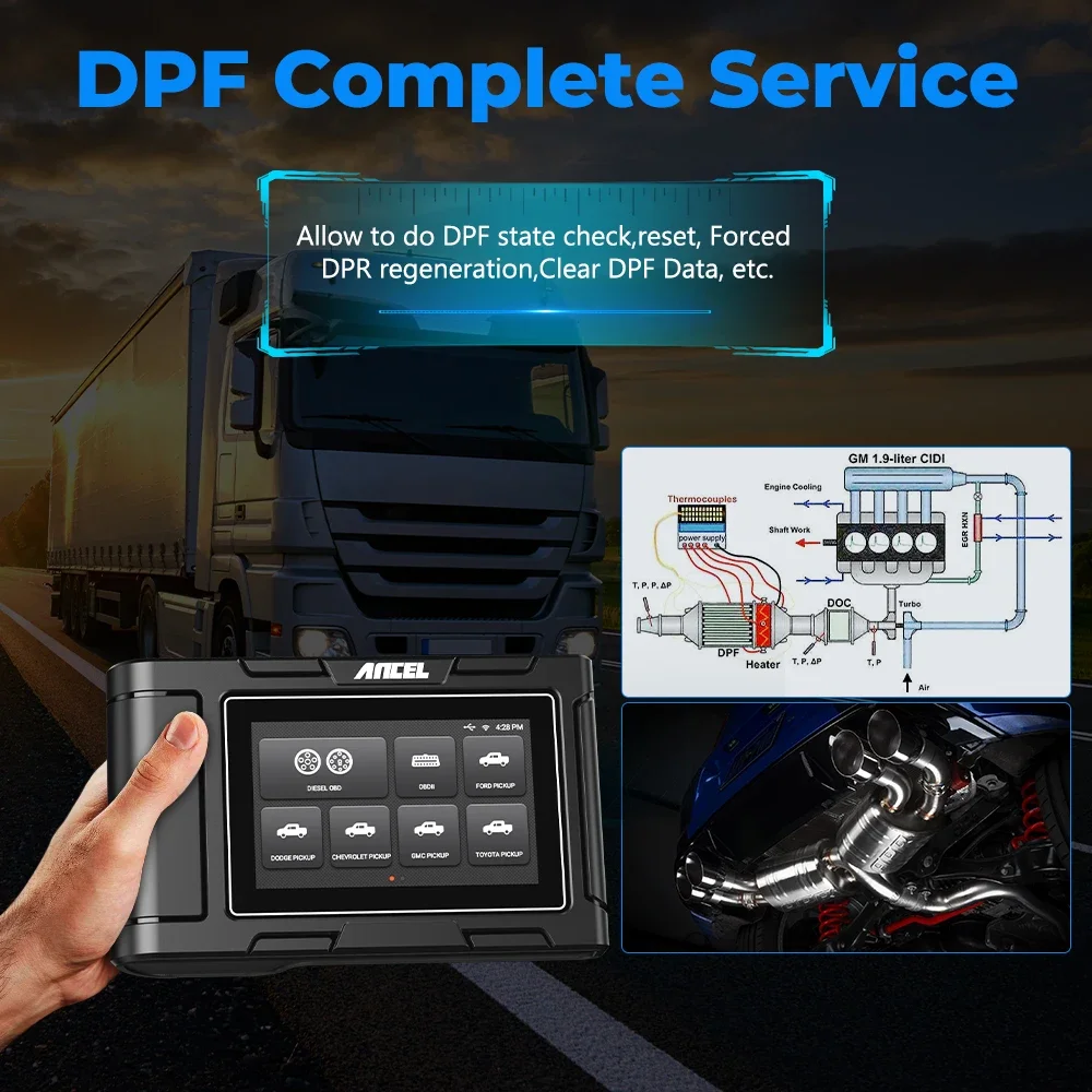 ANCEL HD3500 Pickup Heavy Duty Truck OBD2 Scanner All Systems Diesel Diagnosis Actuation Test Light Truck & Car Diesel OBD & OBD