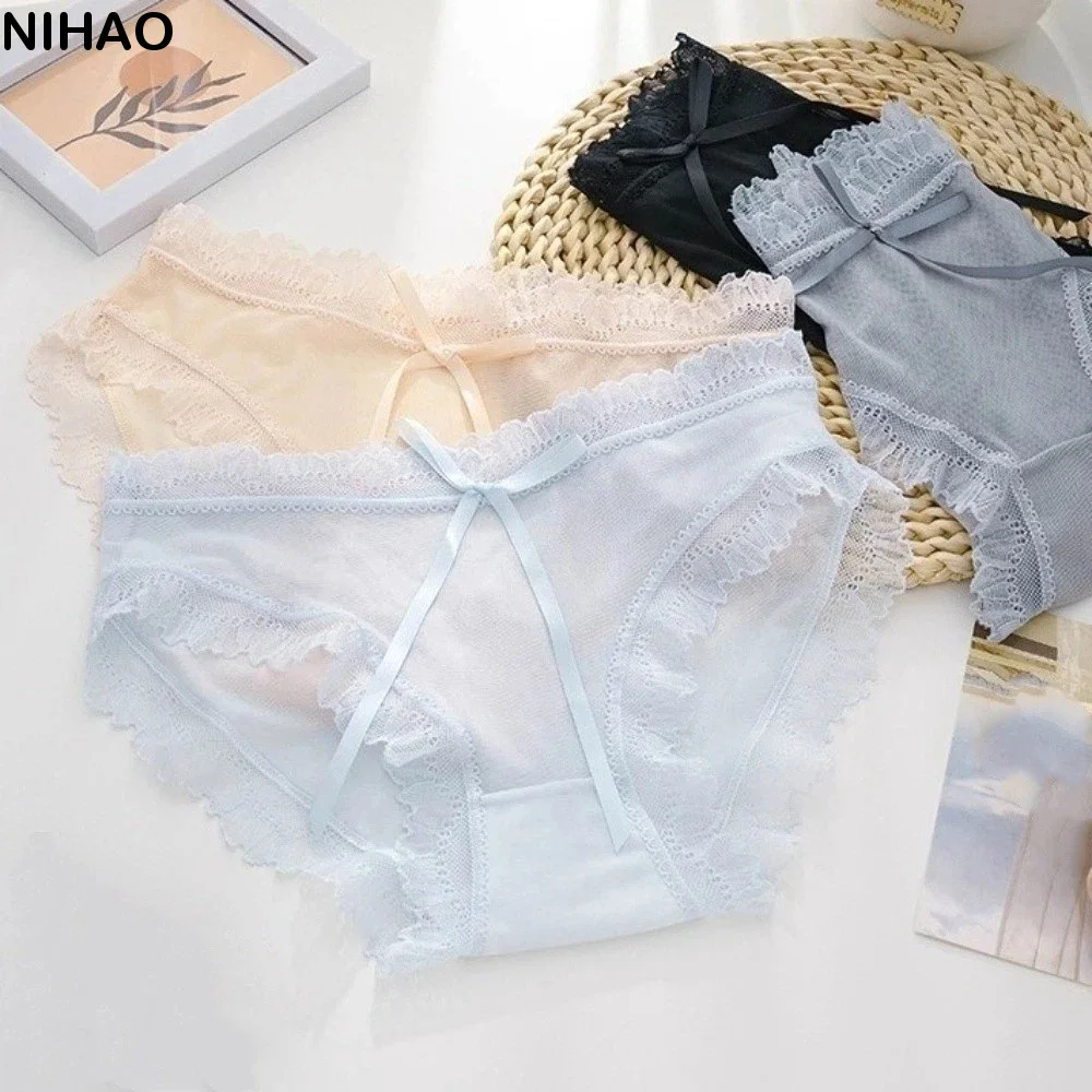 Low-Rise Lace Briefs Ice Silk Cotton Mesh Women's Panties