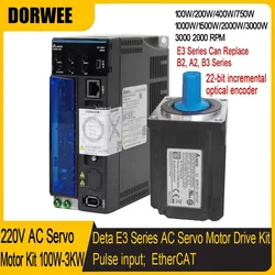 Delta E3 Series 220V AC Servo Motor Kit AC Servo Kit 400W 750W 40 60 80mm Flange 24 bit incremental encoder Pulse Input EtherCAT