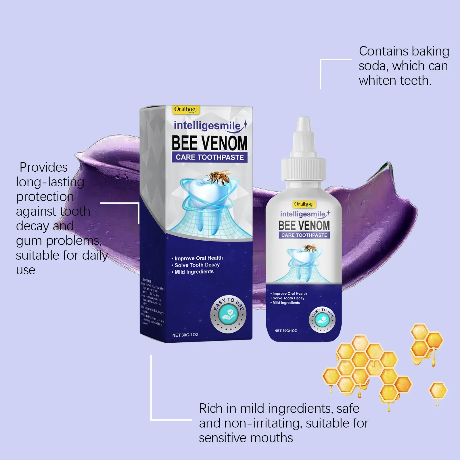 Pasta de dientes de Venom de abeja, cuidado bucal, limpieza suave y profunda de manchas de dientes, eliminación de sarro, eliminación de olores, blanqueamiento dental