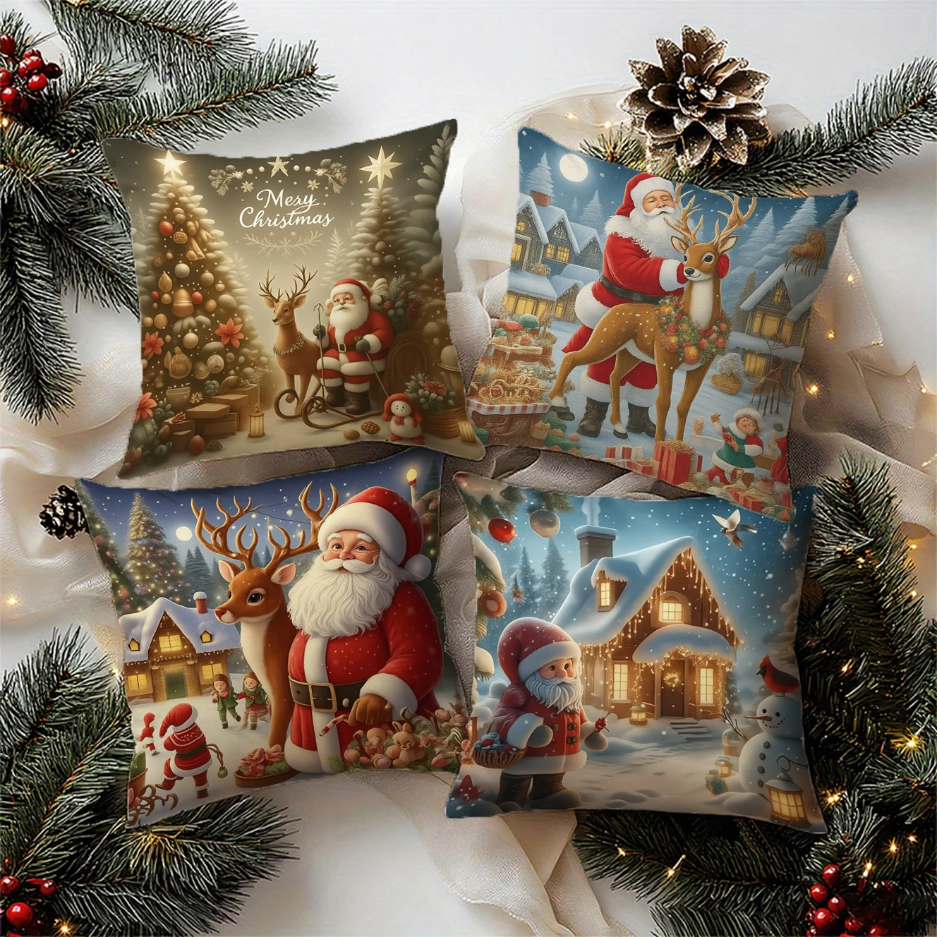 Merry Christmas Santa Pattern Cushion Cover Suitable for Sofa Bedroom Car Pillow Cover