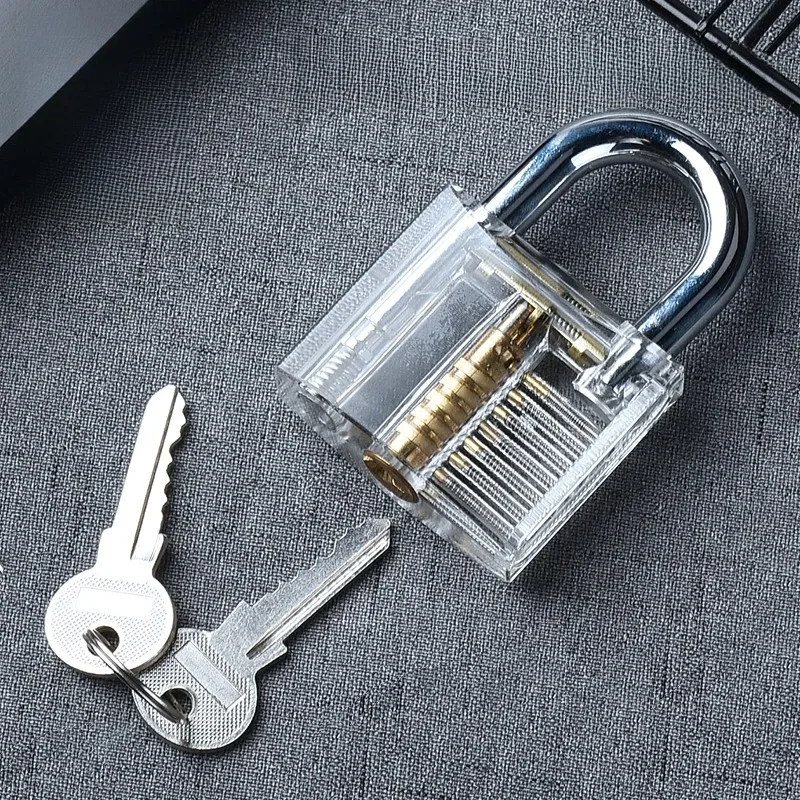 Transparent Practice Padlock with Keys 80x50mm DIY Visible Lock Pick Tools Cutaway Practice Padlock Training Locksmith Tool