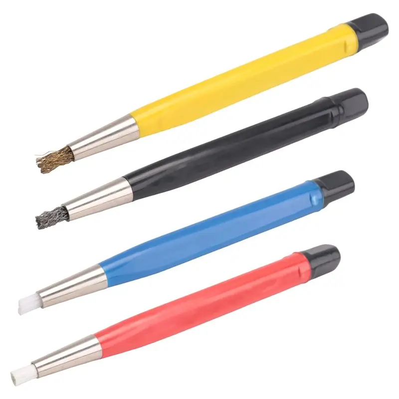 

T21C 4Pcs/Set Rust Removal Brush Pen Glass Fiber / Brass /Steel /Nylon Brush Pen Shape Watch Parts Polishing Cleaning Tool