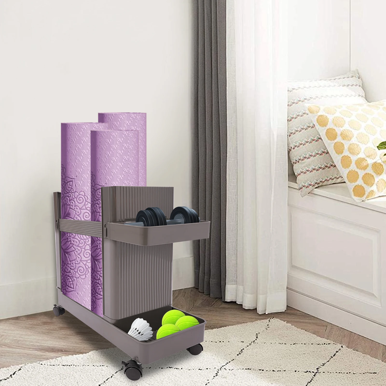 

Large Polyester Rolling Laundry Cart with Wheels, Miscellaneous storage box, yoga storage cart, bathroom supplies storage cart