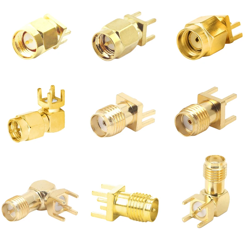 2 Stück/Set SMA Buchse Stecker 4-Pin Lötanschluss PCB-Montage 4mm 1,6mm 90 Grad Gerade Messing Vergoldeter HF-Koaxial-Steckverbinder Adapter – Detail 2
