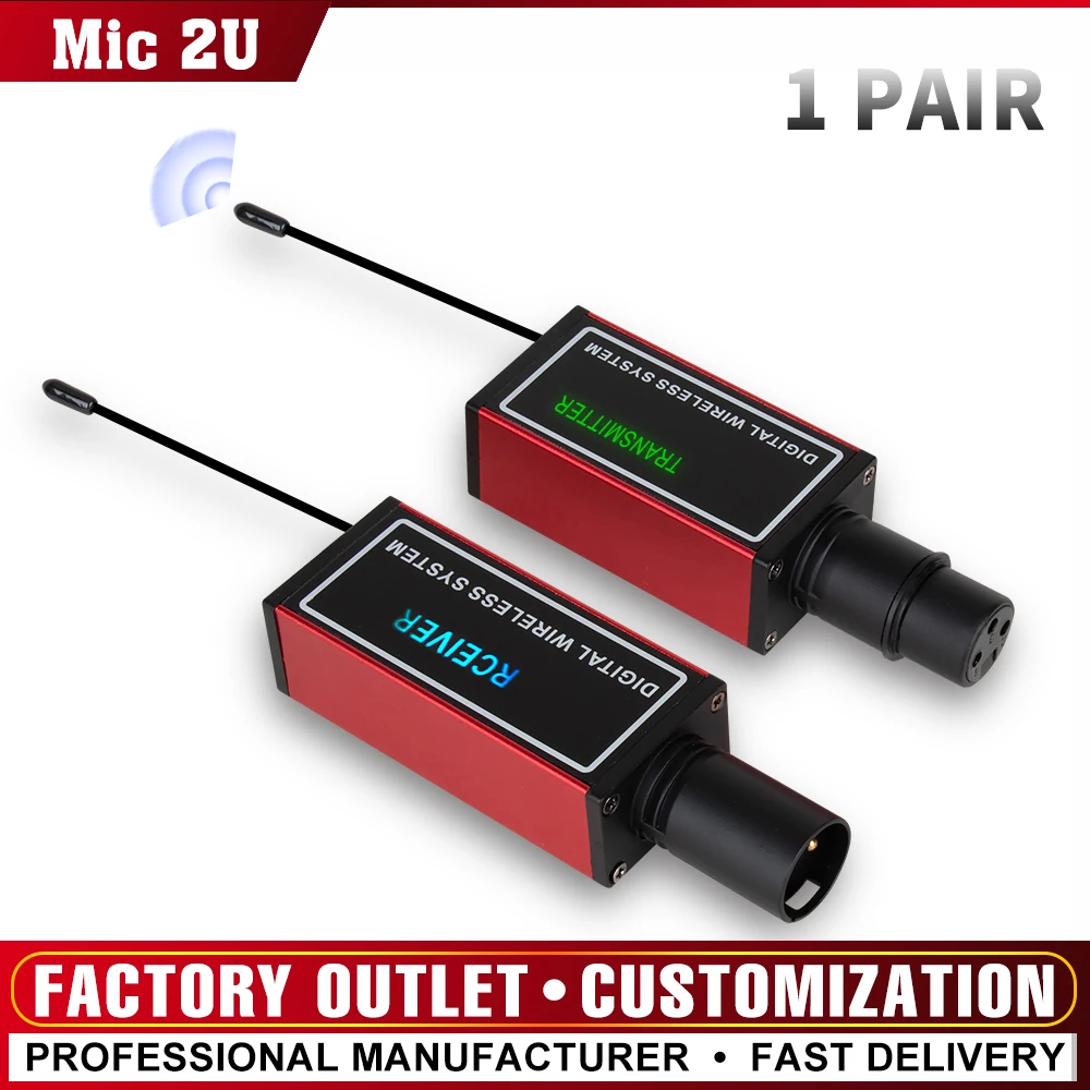 1 Pair Micphone Wireless Transmitter System UHF DSP Transmitter & Receiver Mic/Line Two Modes for Dynamic/Condenser Microphone