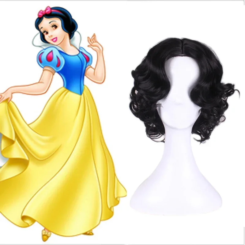 A Anime Snow White Princess Wig Body Wave Hair Heat Resistant Synthetic Costume Wigs Short Black Cosplay Child