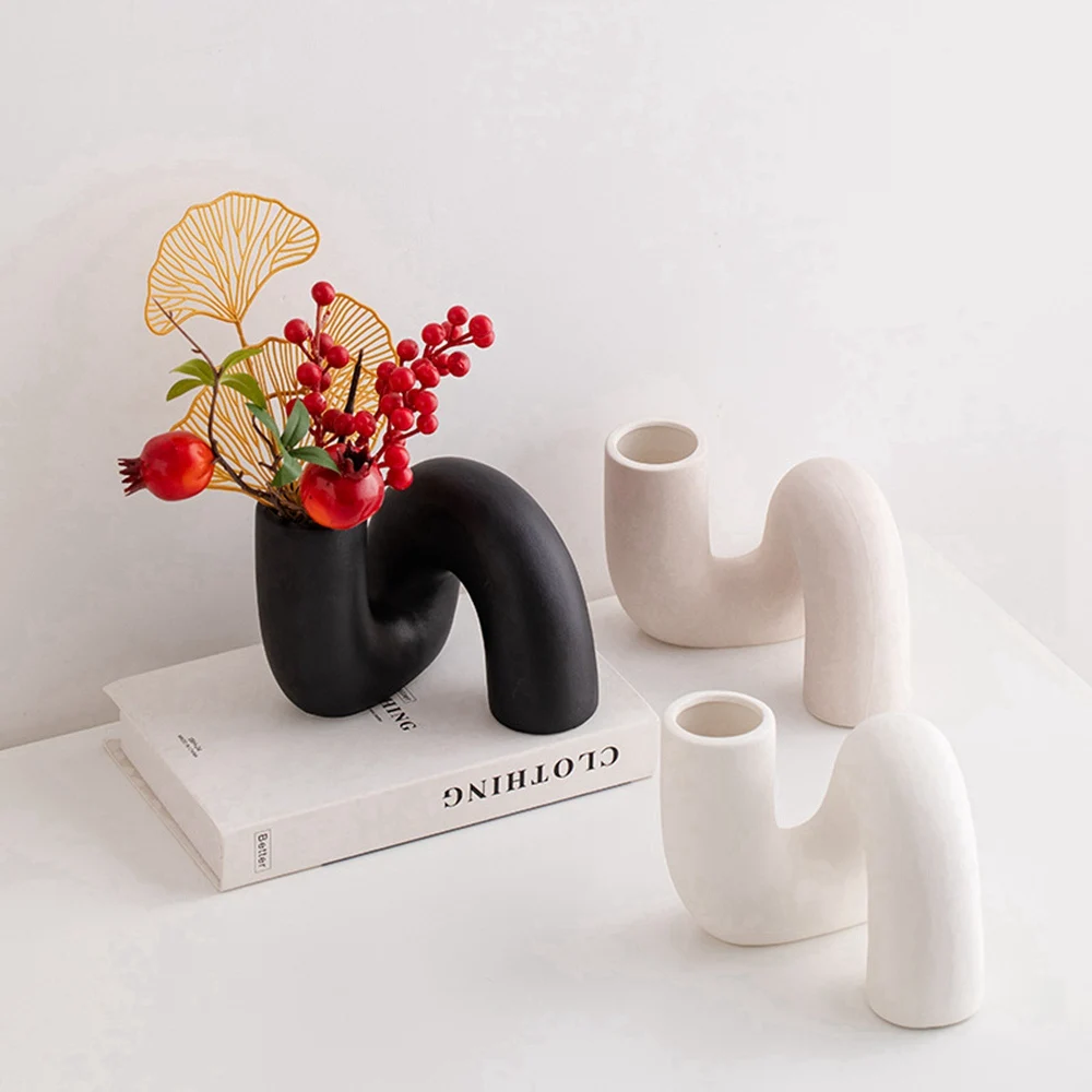 Creative tubular ceramic Nordic decorative dry flower living room flower arrangement porch table decoration vase soft decoration