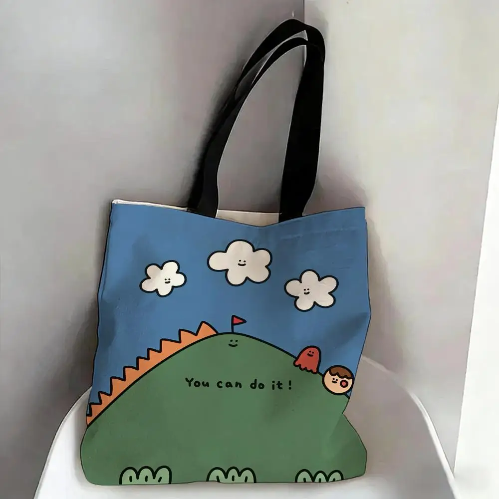 Cartoon Motivations-Text Aufbewahrungstaschen Canvas Doppelseitig Bedruckte Modische Schulter-Tragetasche Einkaufstasche Geschenk Öko-Handtaschen