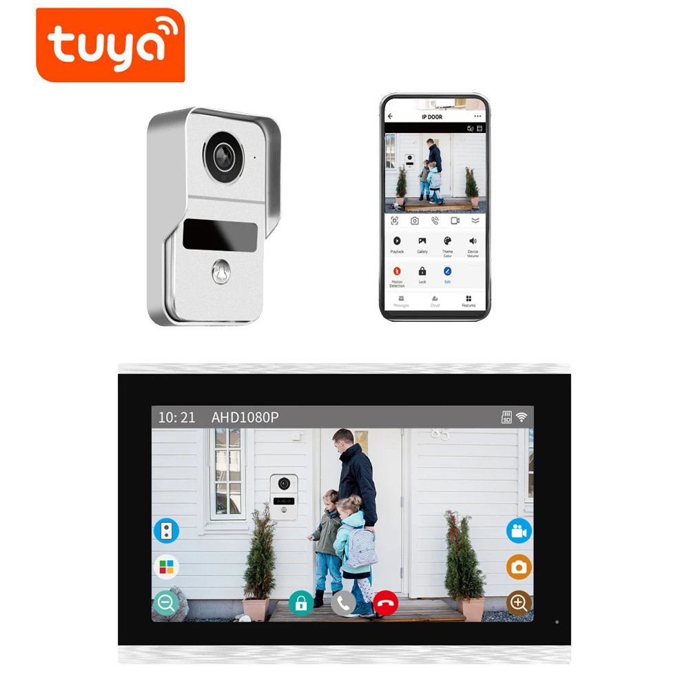 Wireless Wilfi Video Doorbell System, Touch Screen 1080p Doorphone Door Camera, 7 Lnch Touch Screen, Video Lntercom for Home