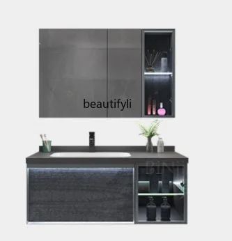 

Light Luxury Stone Plate Ceramic Seamless Whole Washbin Bathroom Cabinet Combination Simple Bathroom Table