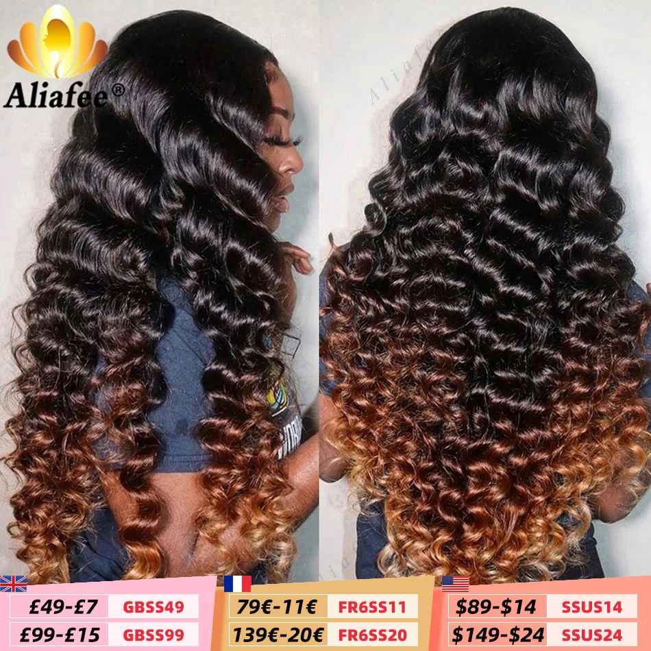 

HD 13x6 Loose Deep Wave Wigs Curly Lace Frontal Human Hair Wigs Honey Blonde Ombre Colored Lace Front Wig PrePlucked For Women