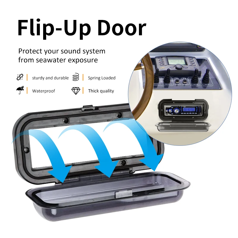 Universal Marine Waterproof Stereo Cover Boat Radio Housing Flip-Up ABS Faceplate Protector for Most Head Units view 2