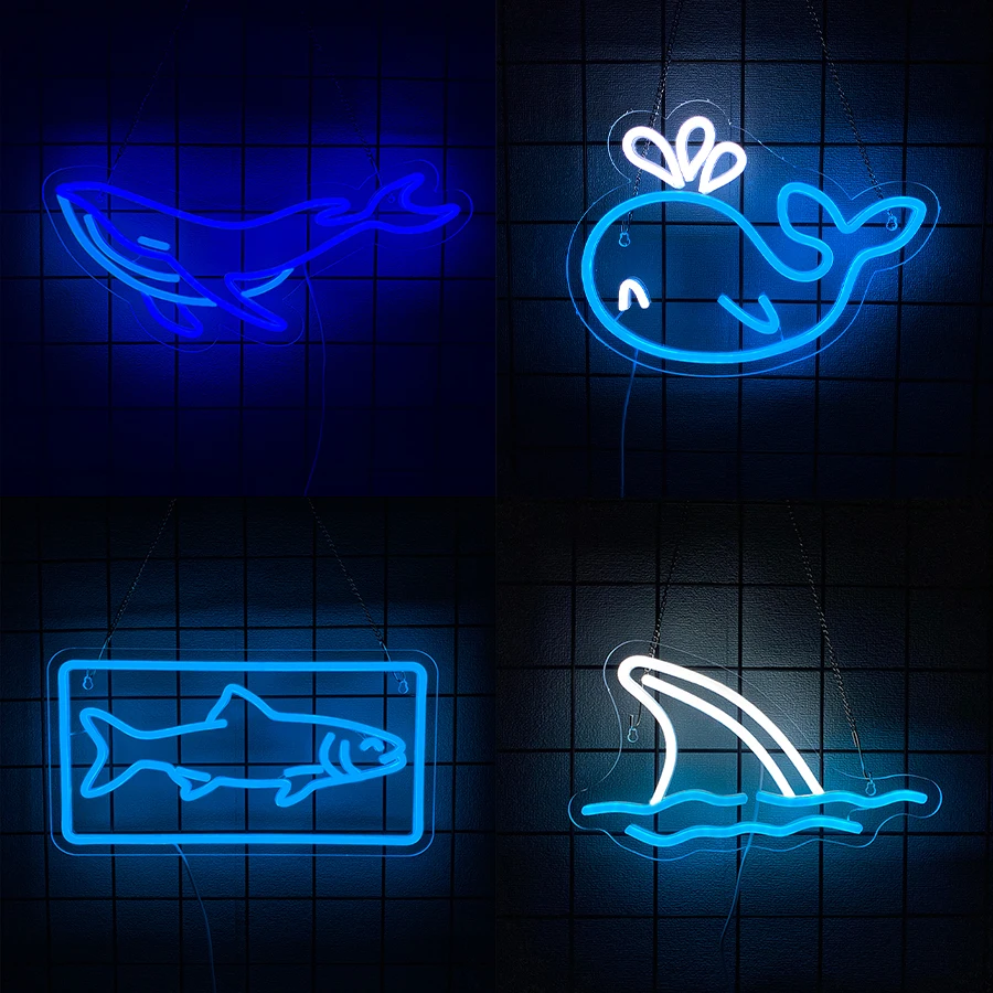 Aquarium Led Light - Enseigne néon Requin pour décoration murale,