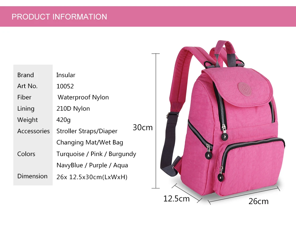 INSULAR Baby Diaper Bags Mummy Backpacks Infant Nappy Packs Travel Double Shoulders Bag Large Capacity Multi-function Waterproof