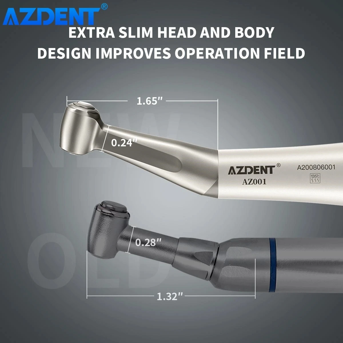 1PC Dental Low Speed Handpiece AZDENT Contra Angle 1:1 for Dentists Push Button Type Dentistry Instrument Compatible Air Motor