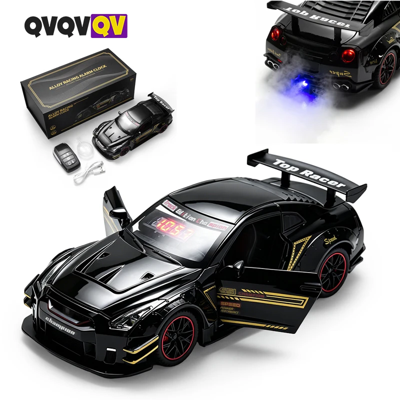 1PCS Remote Control Car Alarm Clock, with LED Lights, Realistic Engine Sound, Spray Effect -  Creative Desktop Ornament Gift