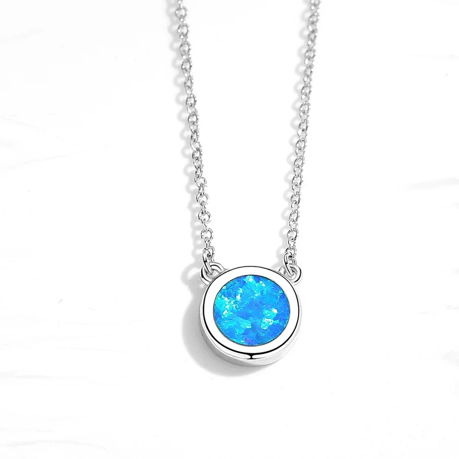 KALETINE Charm 925 Sterling Silver Necklace Blue Opal Africa Map Round Pendant Necklace For Women Fine Jewelry Accessories Gifts