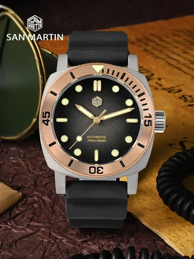 San Martin SN0125-T Watch Men 42mm Retro Titanium Diver Watch NH35 Movement Automatic Mechanical Bronze Bezel Sapphire Luminous