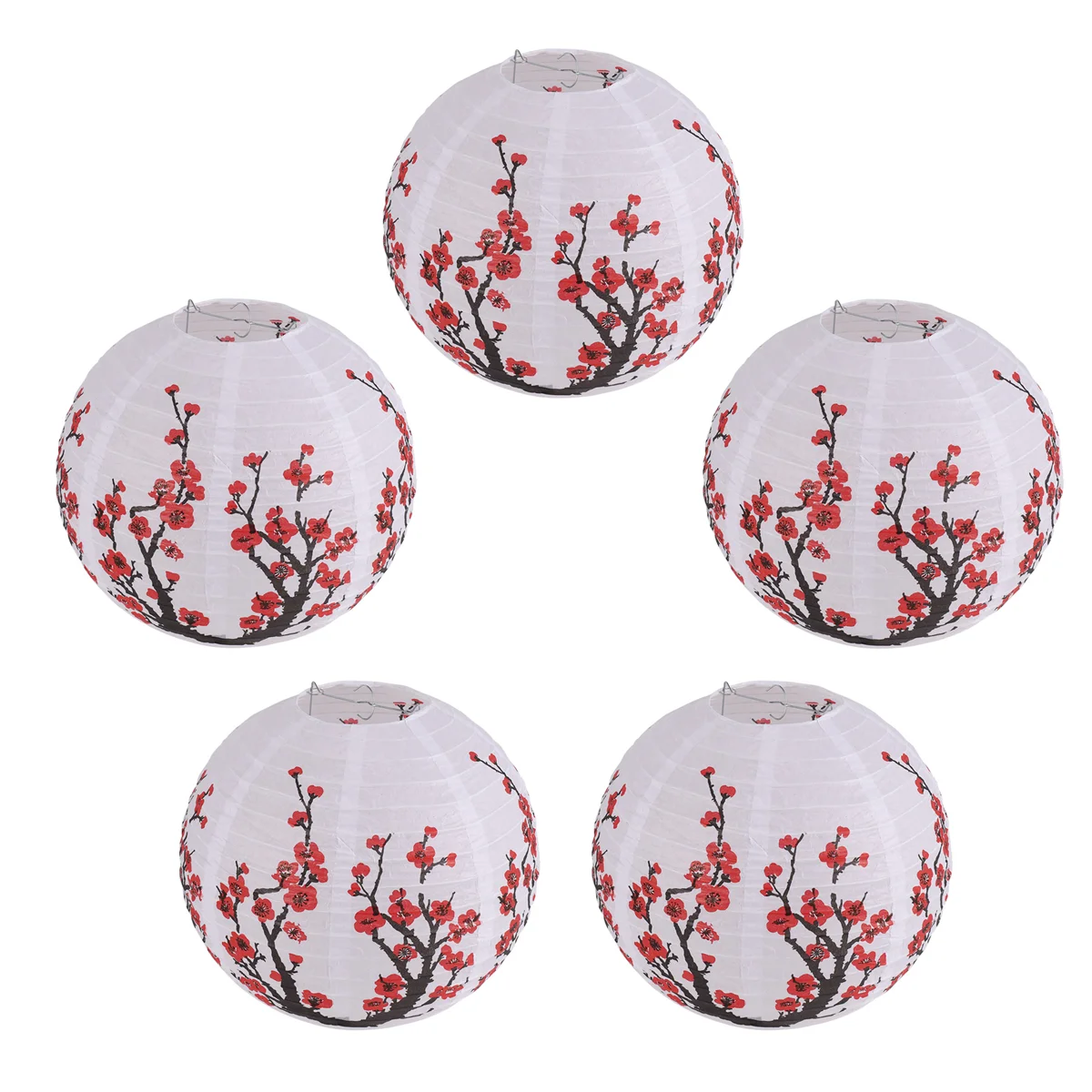 12-Inch Cherry Blossom Japanese/Chinese Paper Lanterns (Set of 5, Red Sakura)